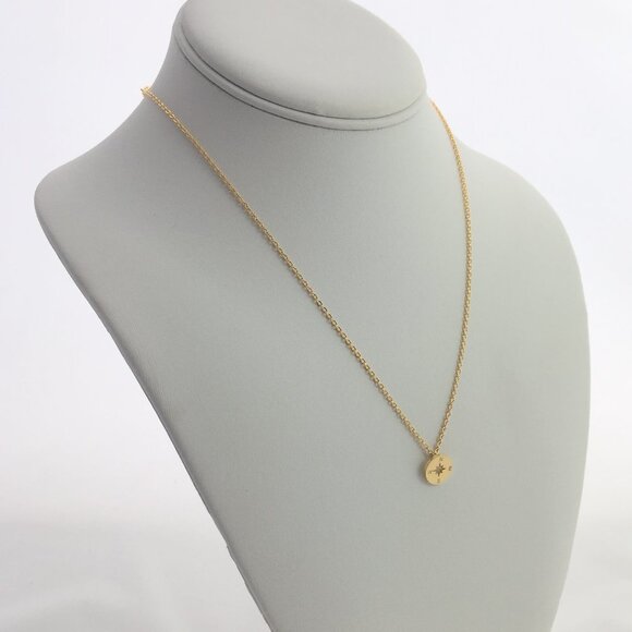 Jewelry necklace pendant with chain compass travel adventure gold tone fashion - Picture 7 of 8